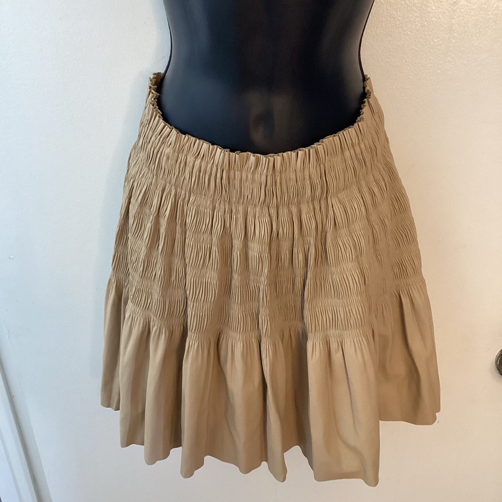 NWOT Cream Smocked Bubble Vegan Leather Mini Skirt S-L